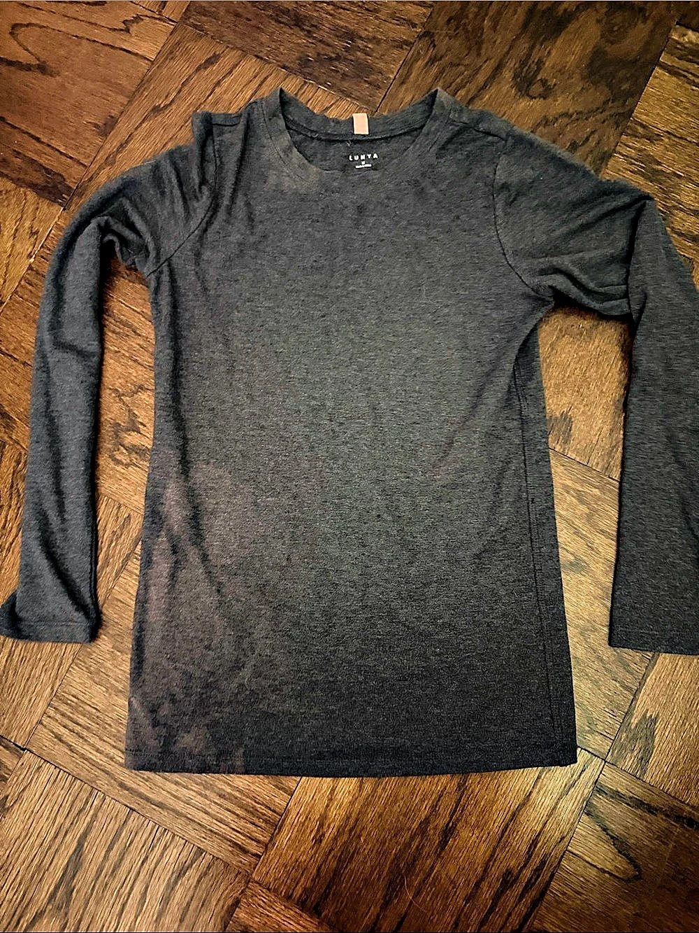 Lunya Organic Pima Crew Neck Long Sleeve Tee, Gray, Medium